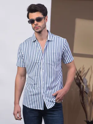 COBB STEEL BLUE STRIPED HALF-SLEEVE CASUAL SHIRT