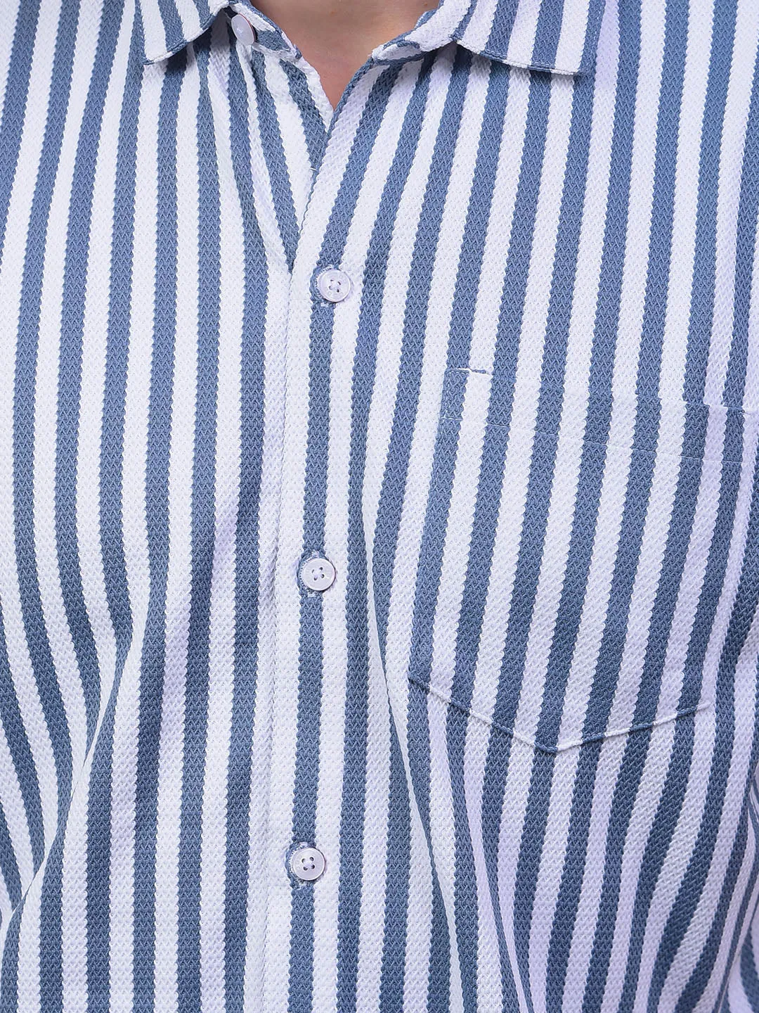 COBB STEEL BLUE STRIPED HALF-SLEEVE CASUAL SHIRT