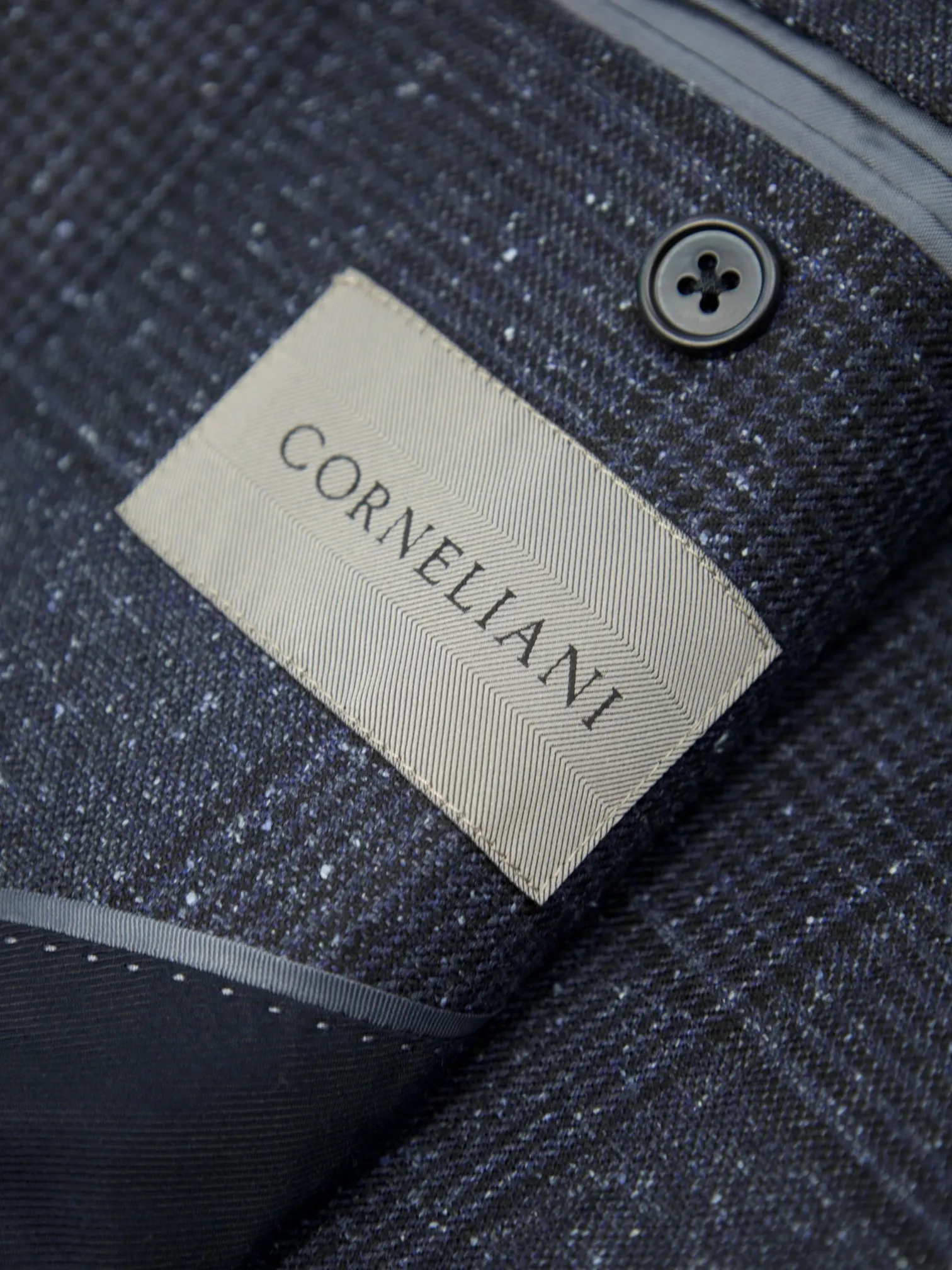 Corneliani Blue Wool & Silk Donegal Check Jacket