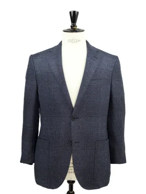 Corneliani Blue Wool & Silk Donegal Check Jacket