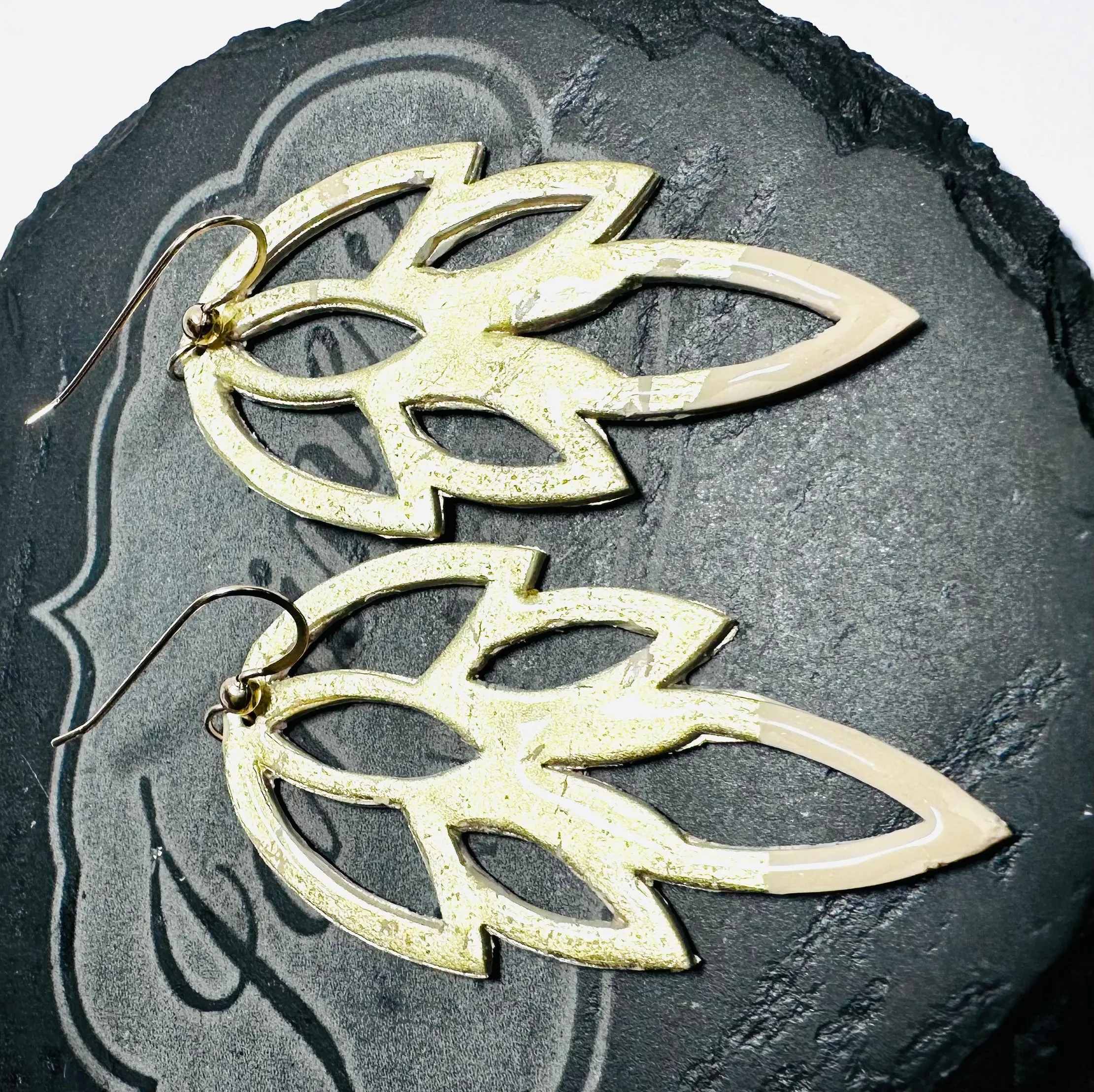 Cream and Gold Bar Earrings/ Gold Earrings*