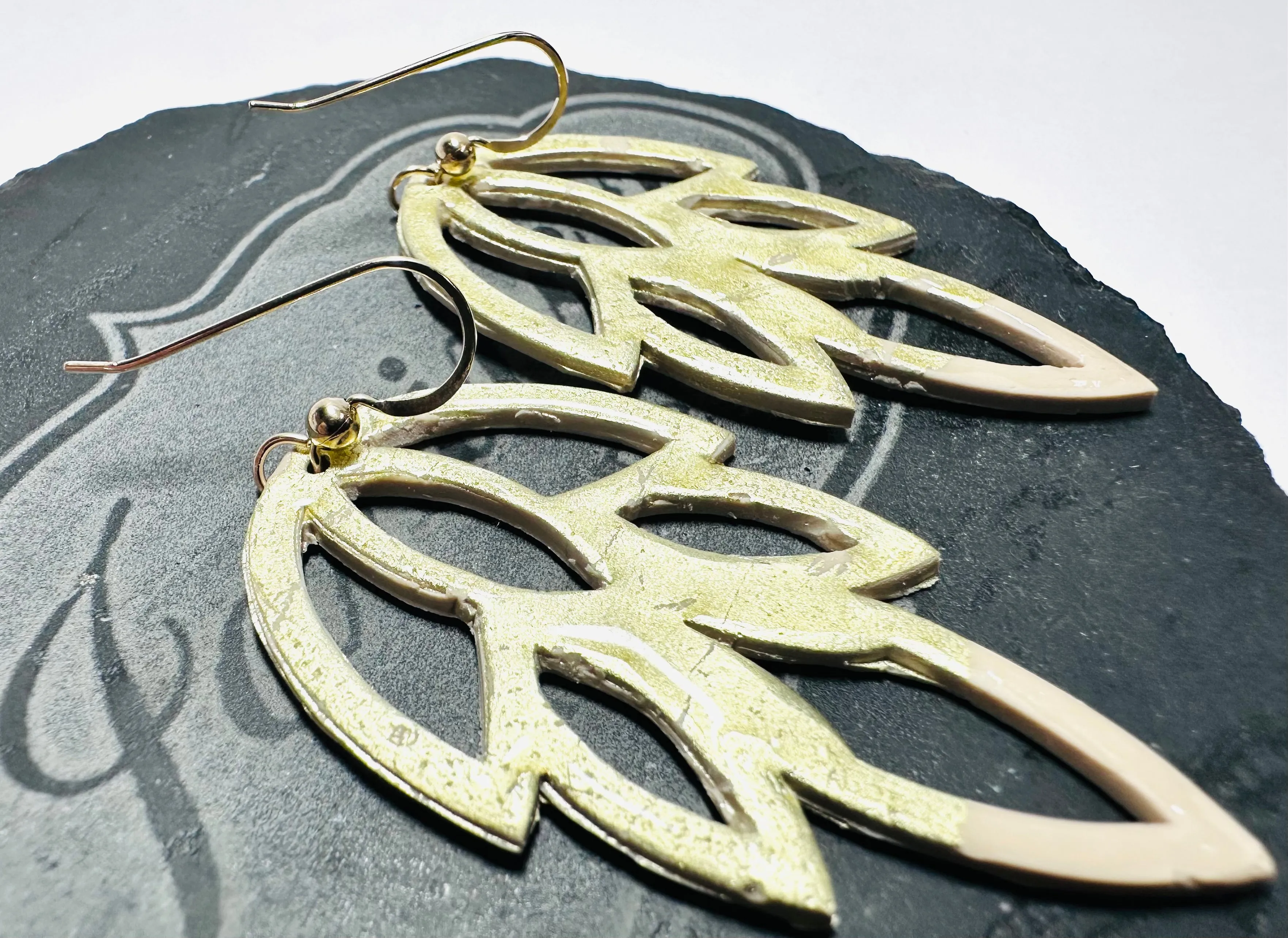 Cream and Gold Bar Earrings/ Gold Earrings*