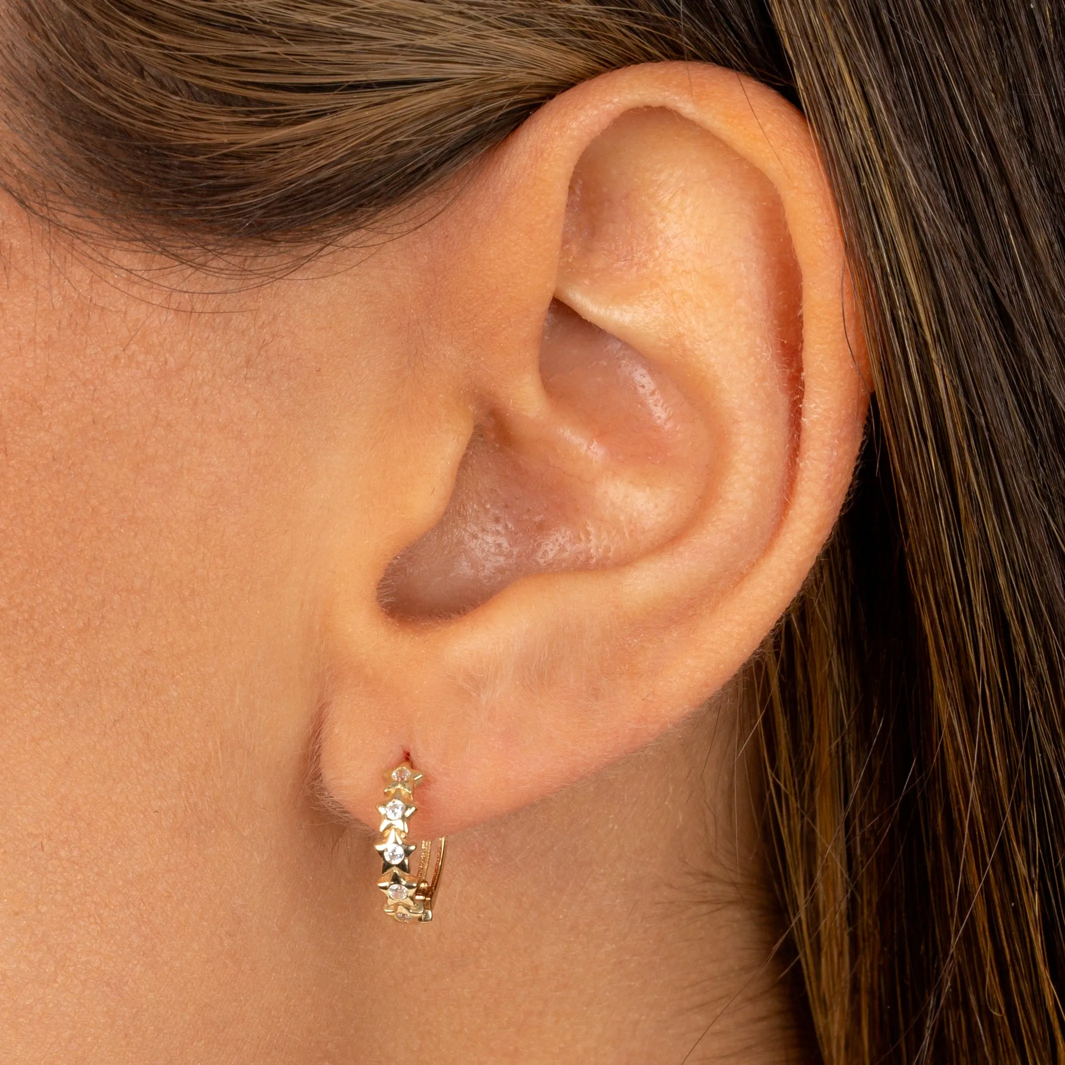 Dainty CZ Star Huggie Earring 14K