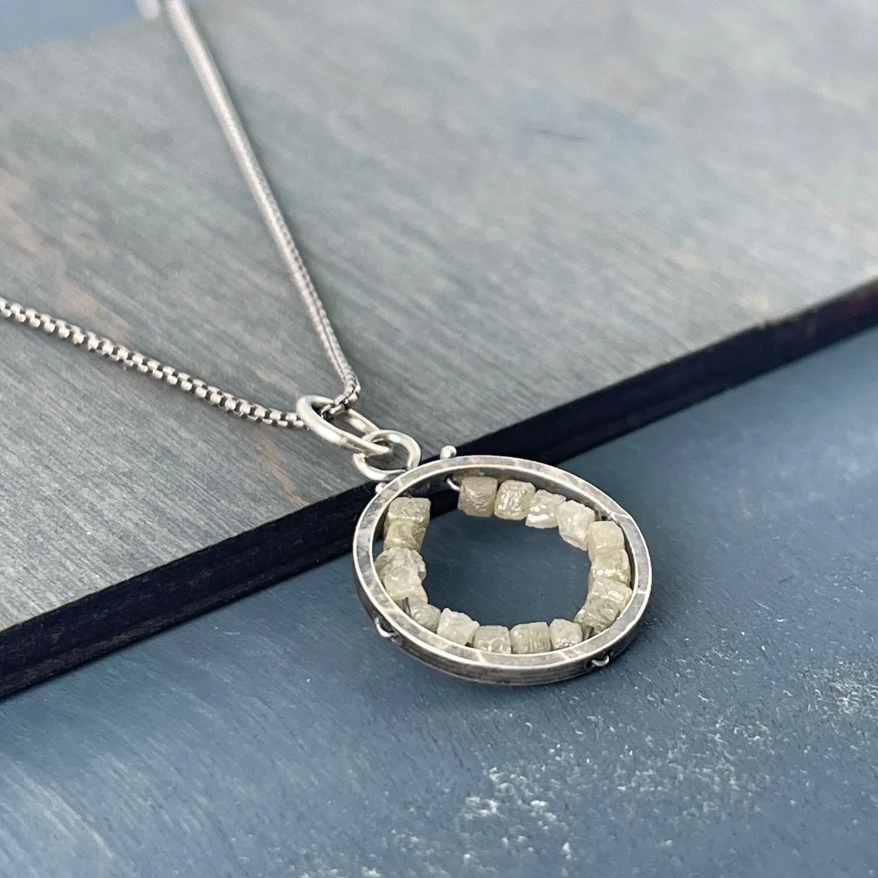 Diamond (raw) Circle "Geode" Pendant
