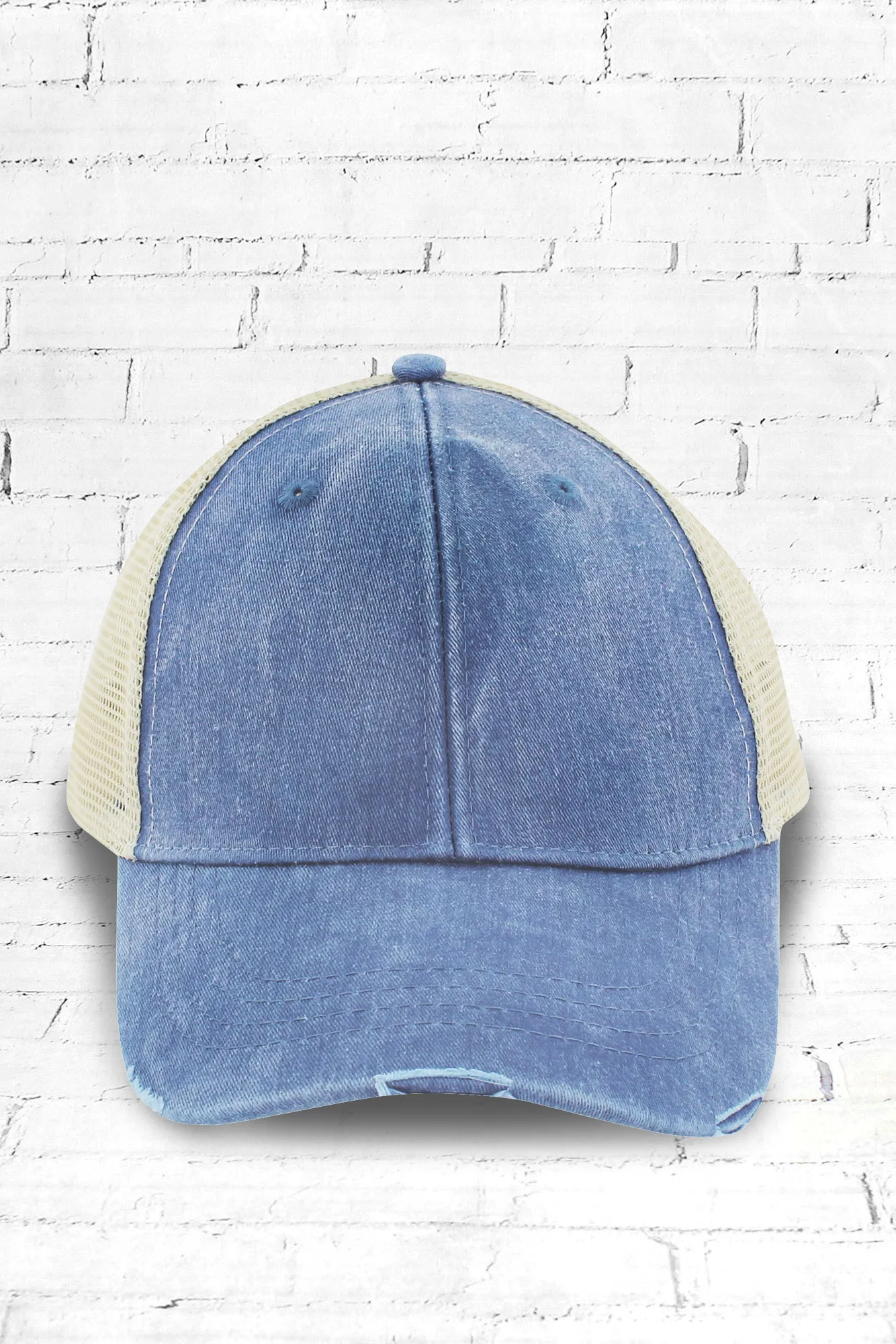 Distressed Ollie Trucker Cap, Royal and Tan
