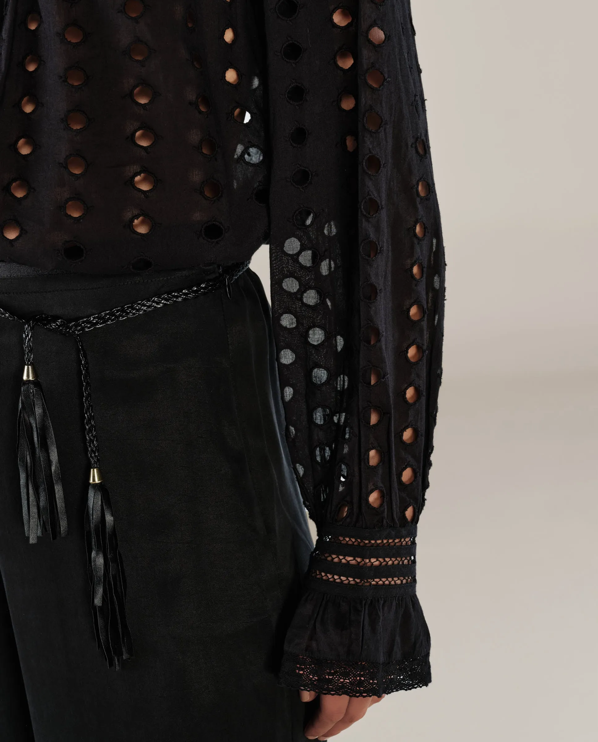 DOLKAR | Black Broderie Anglaise Cotton Blouse