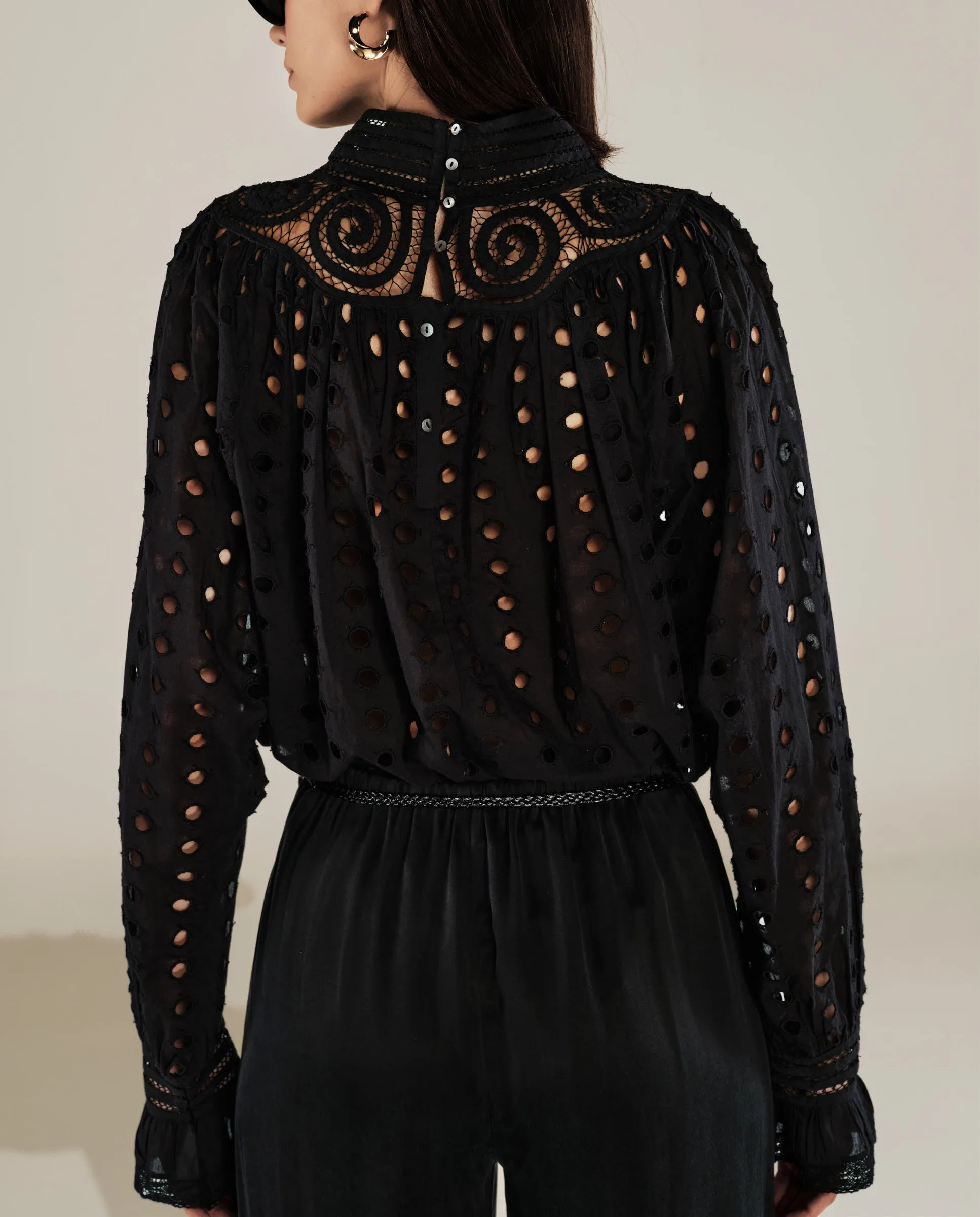 DOLKAR | Black Broderie Anglaise Cotton Blouse