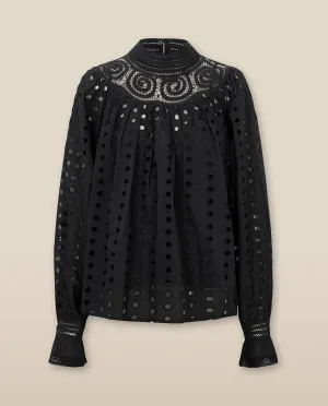 DOLKAR | Black Broderie Anglaise Cotton Blouse