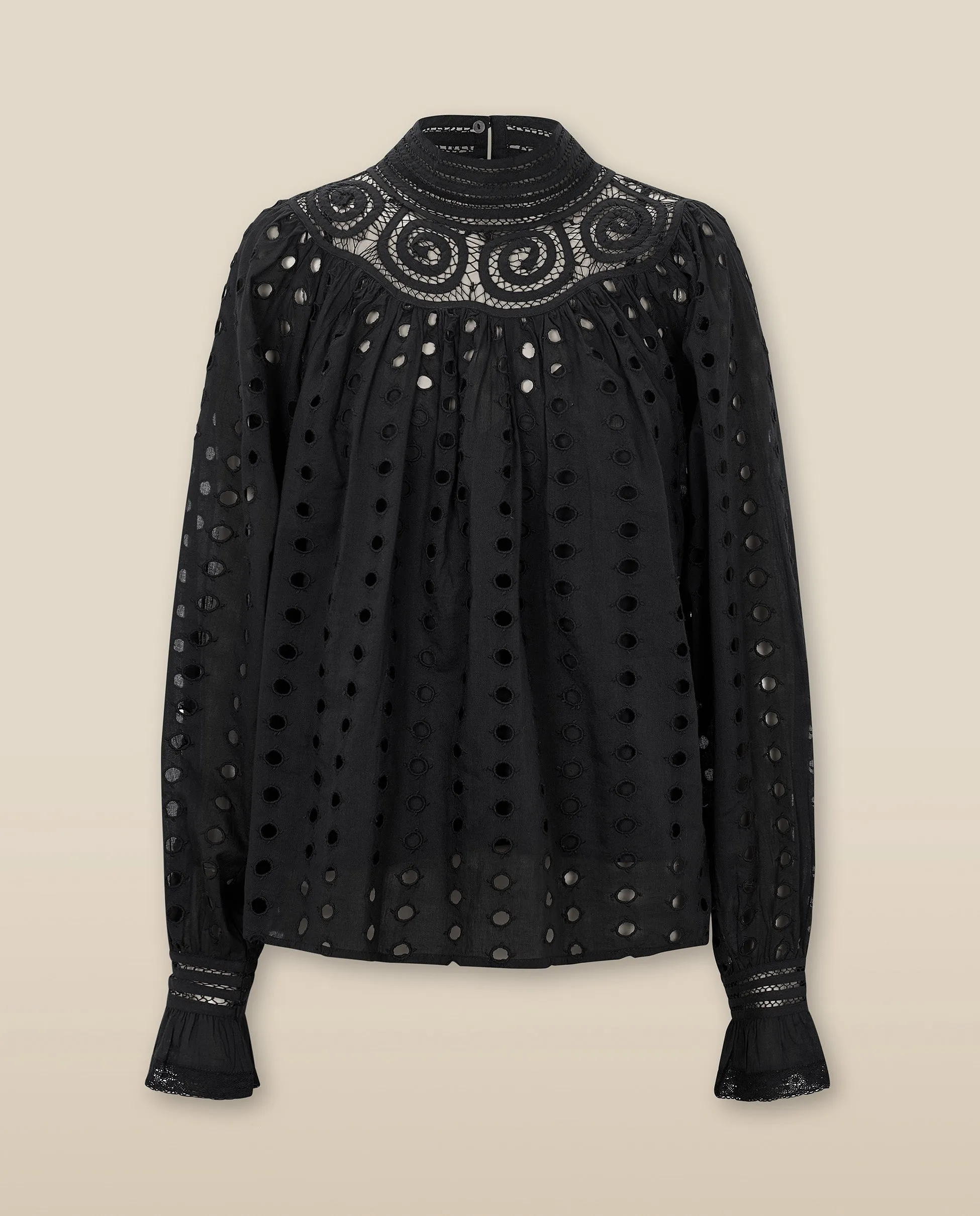 DOLKAR | Black Broderie Anglaise Cotton Blouse