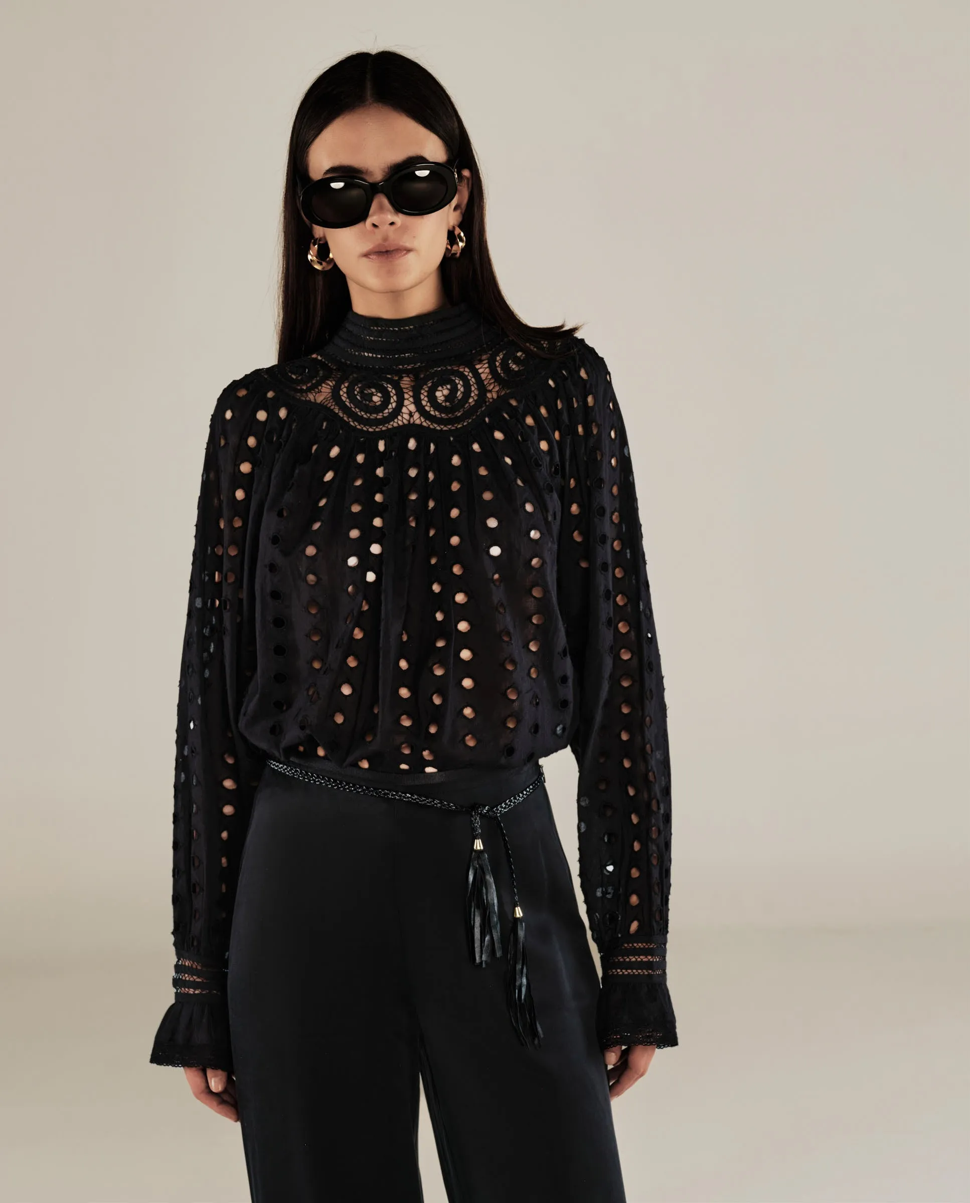 DOLKAR | Black Broderie Anglaise Cotton Blouse
