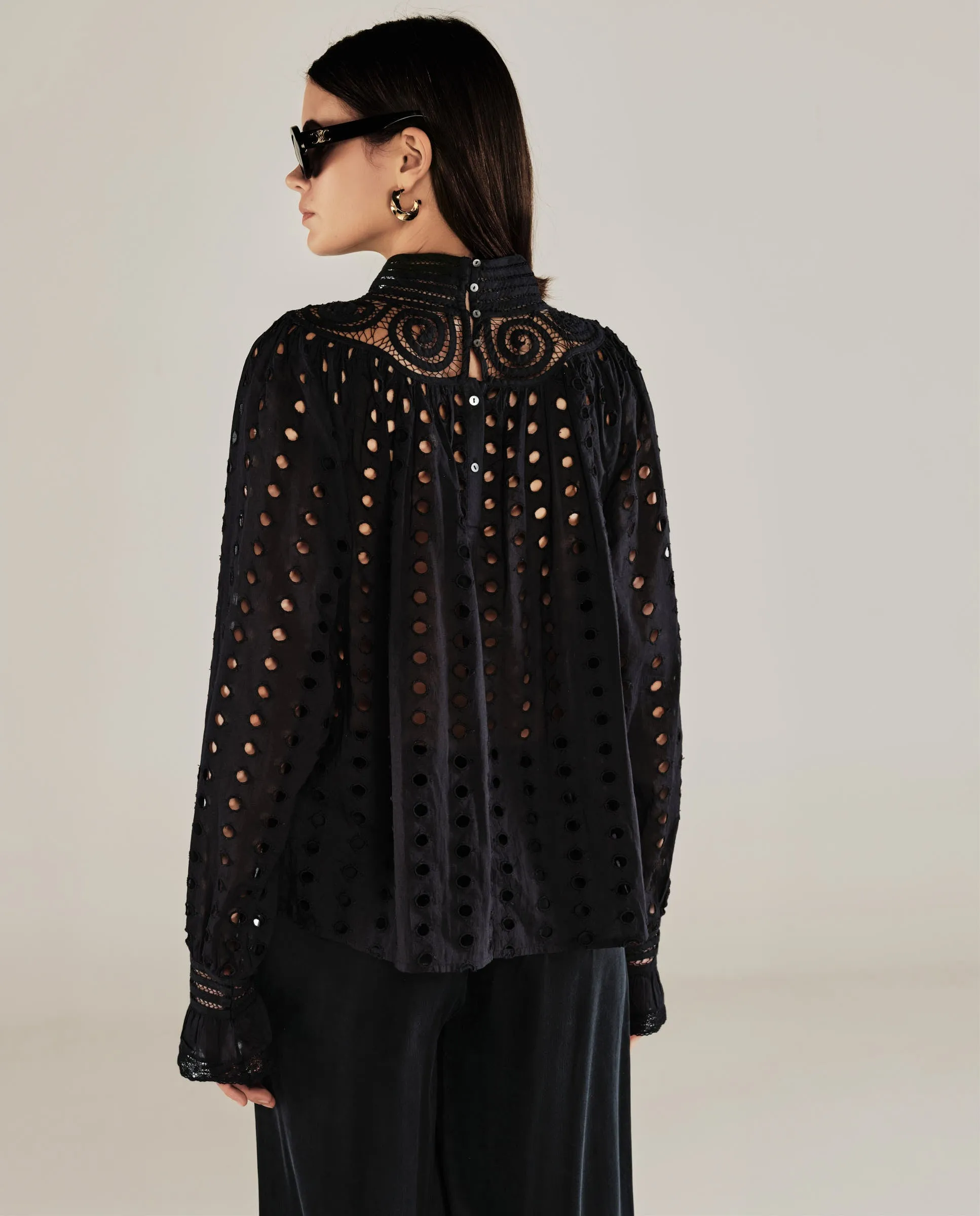 DOLKAR | Black Broderie Anglaise Cotton Blouse