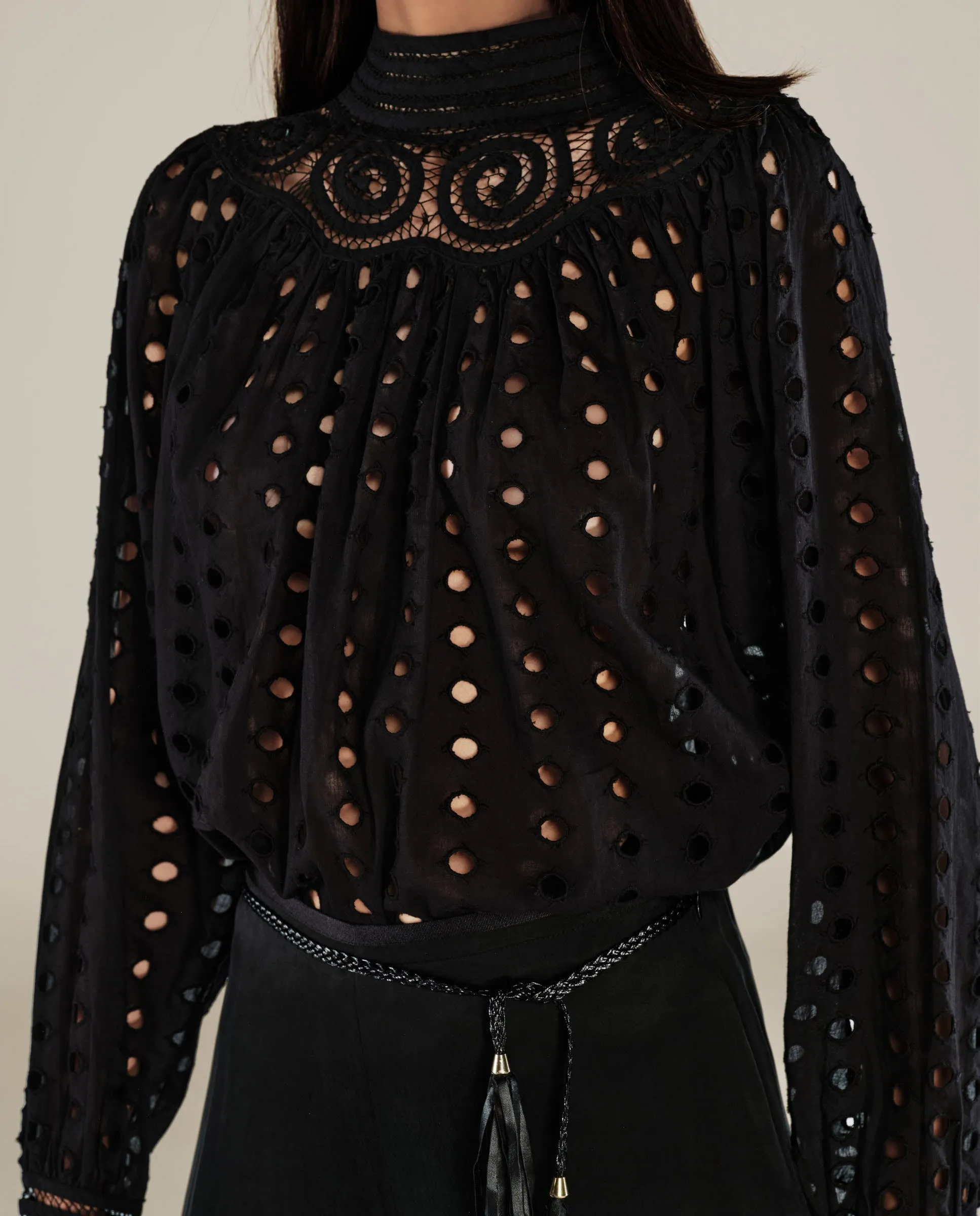 DOLKAR | Black Broderie Anglaise Cotton Blouse