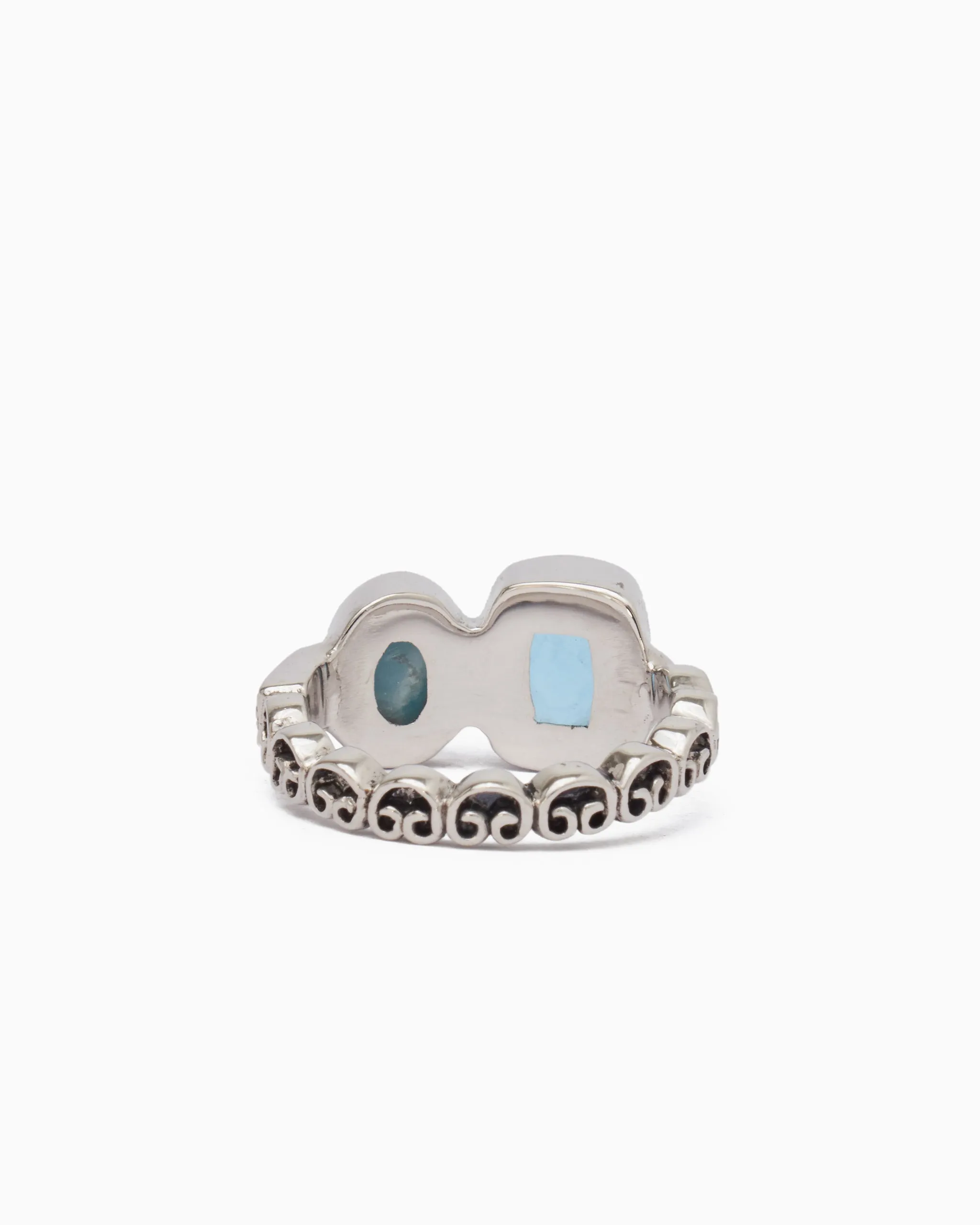 Double Stone Cocktail Ring with Petroglyph Band - Larimar/Hampton Blue Topaz