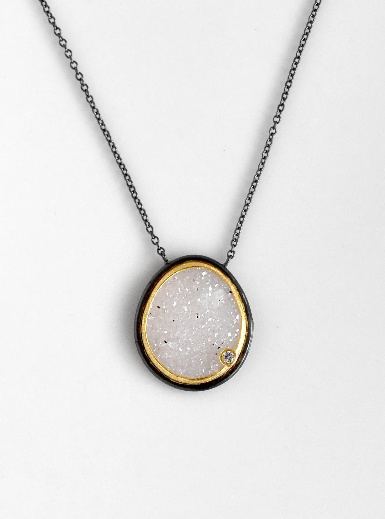 Egg Shape Druzy Necklace with CZ