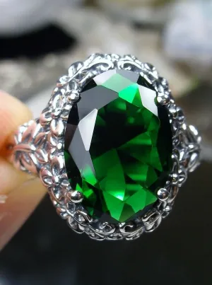 Emerald Butterfly Ring, Oval Green Gemstone, Art Nouveau Vintage Ring, D79