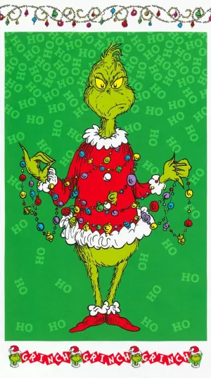 Frowning Grinch Holiday Panel by Robert Kaufman - 24" x 44" 2839