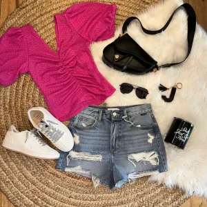 Fuchsia Puff Sleeve Blouse