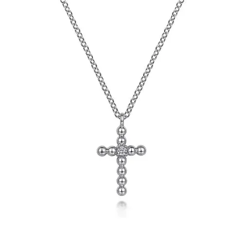 Gabriel Sterling Silver and Diamond Cross Pendant Necklace