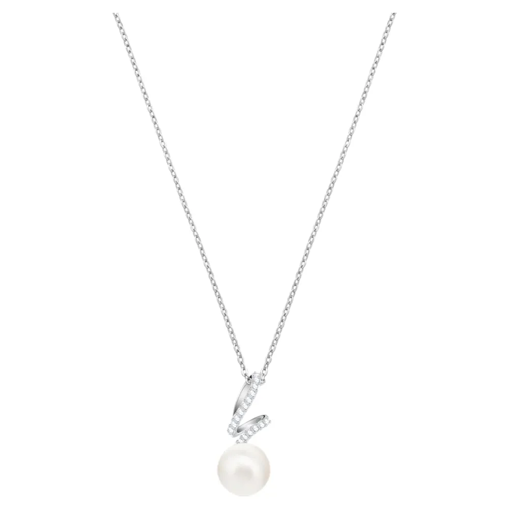 Gabriella Pearl Pendant, White, Rhodium Plated
