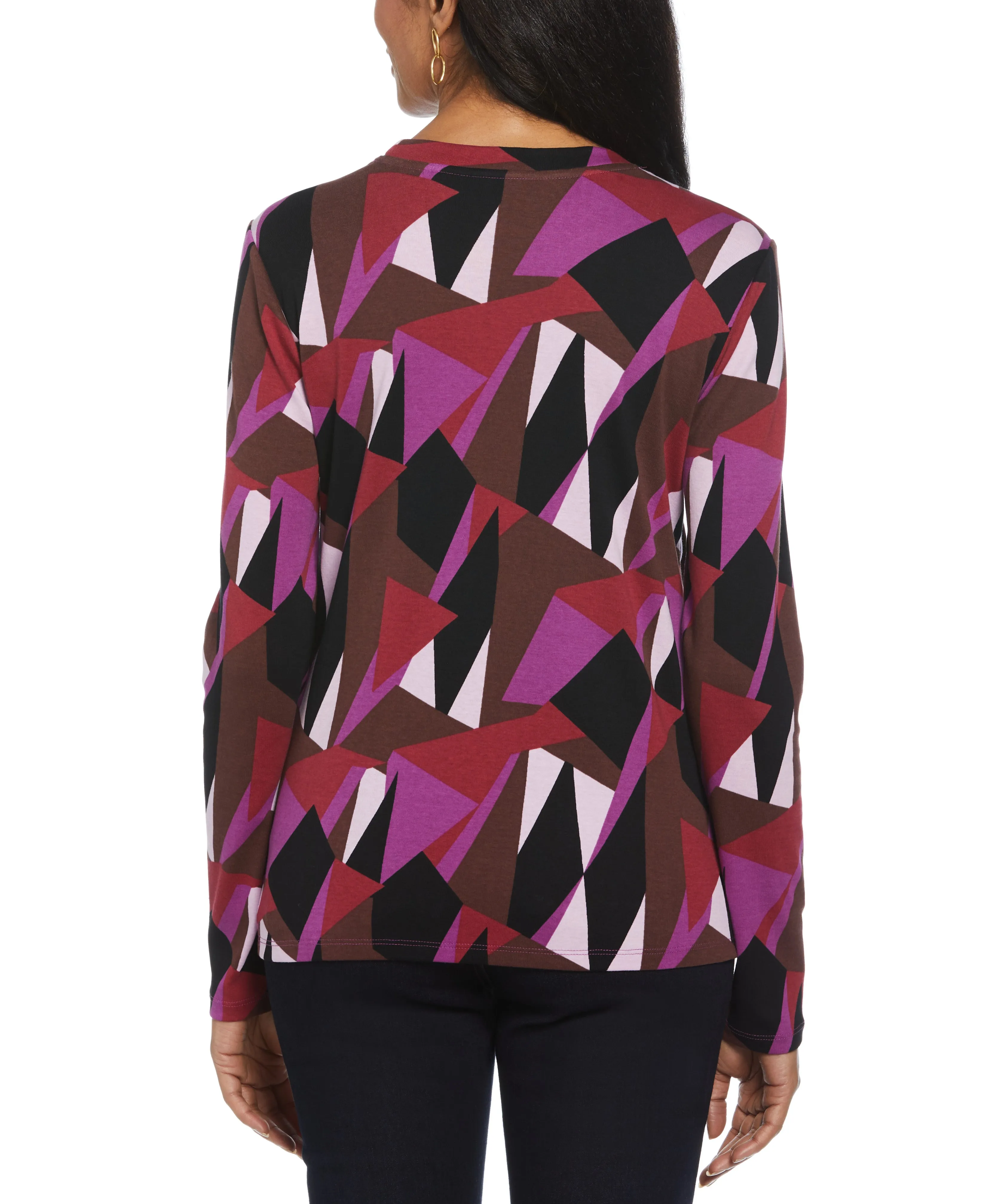 Geo Print Ribbed Button Detail Top