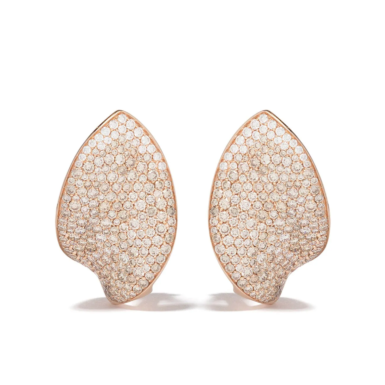 Giardini Segreti 18K Rose Gold Pavé White and Champagne Diamond Petal Stud Earrings