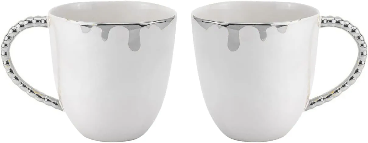 Gifts Plaza Royalty Porcelain Fluid Design Coffee Tea Mugs 2 pc, Modern Mugs Design (Silver)