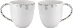 Gifts Plaza Royalty Porcelain Fluid Design Coffee Tea Mugs 2 pc, Modern Mugs Design (Silver)