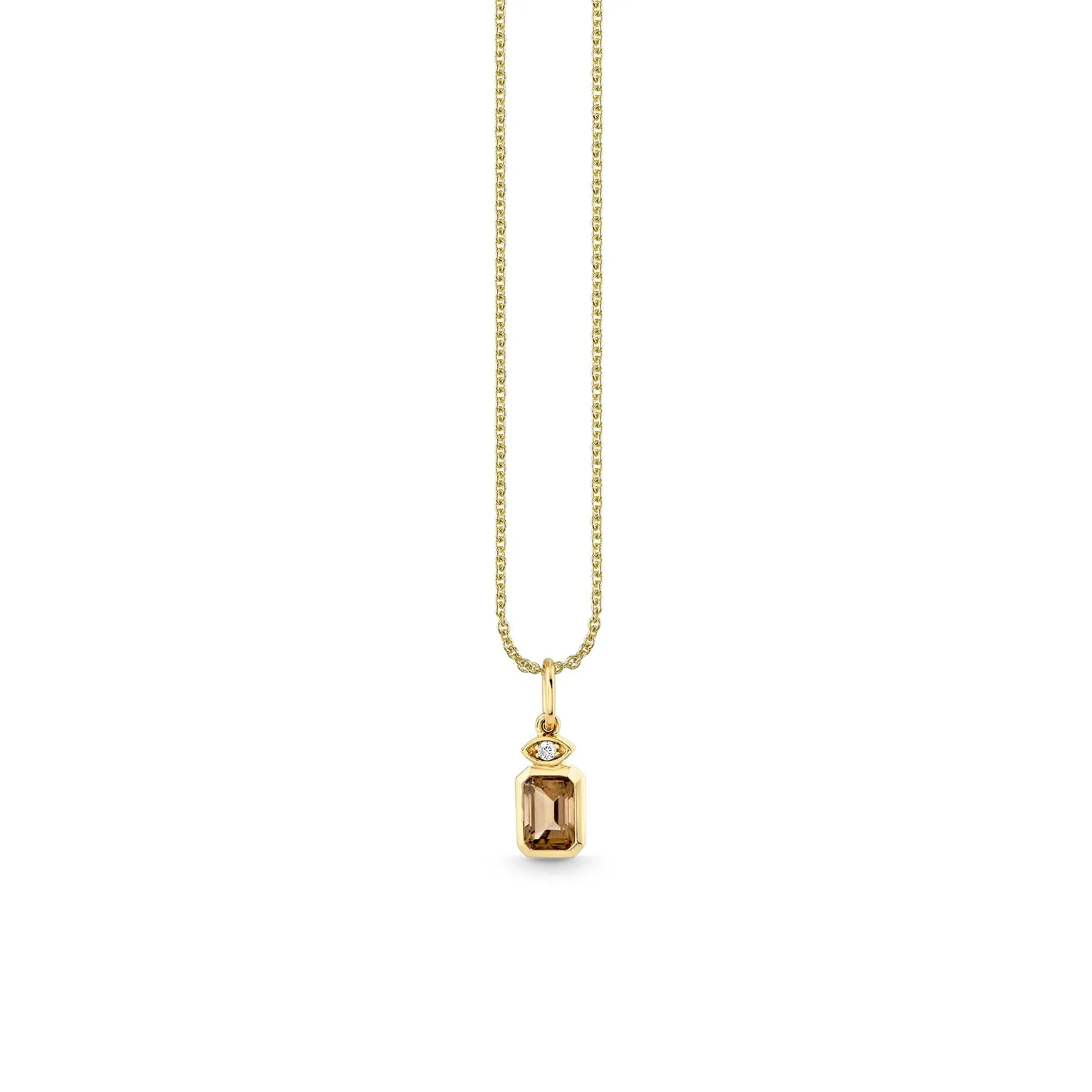 Gold & Diamond Marquise Eye Emerald Cut Quartz Charm