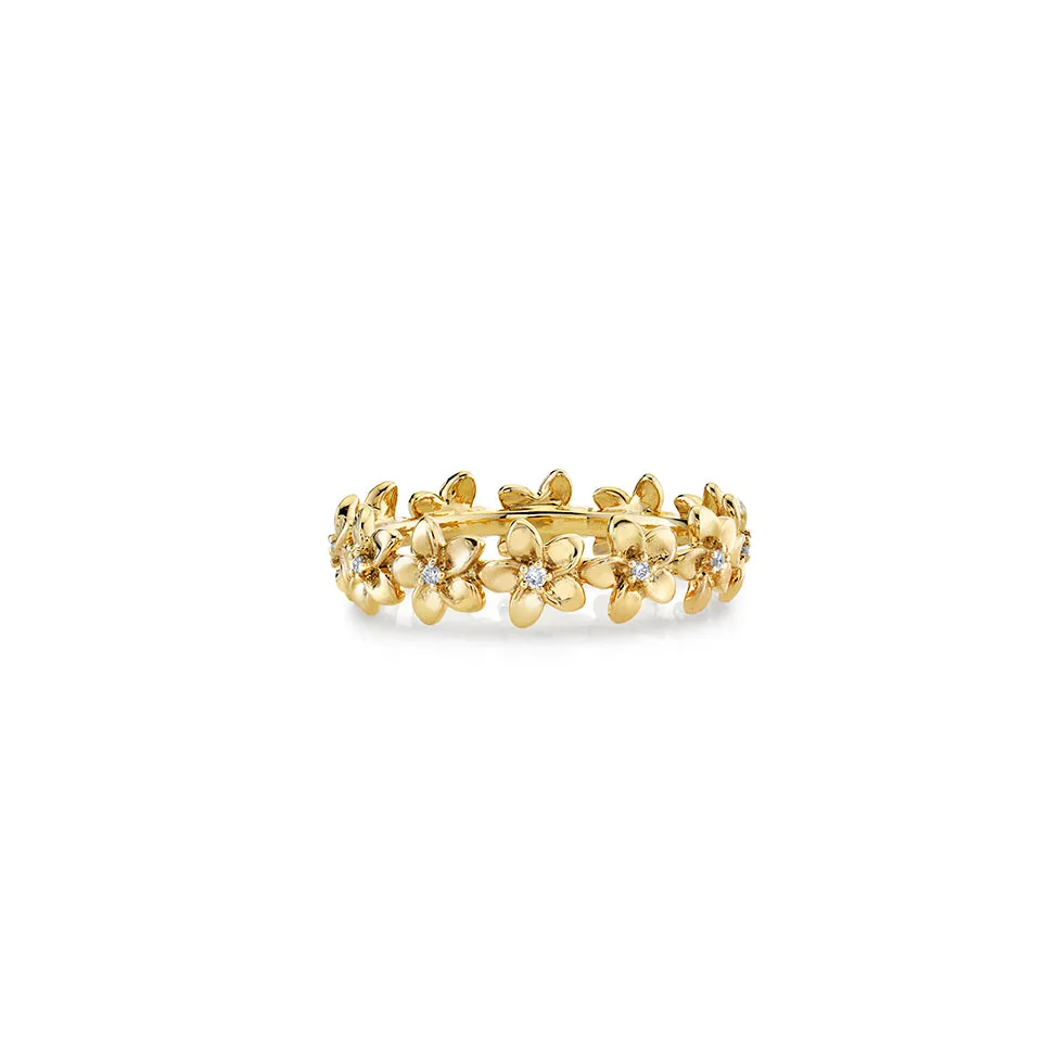 Gold & Diamond Tiny Plumeria Eternity Ring