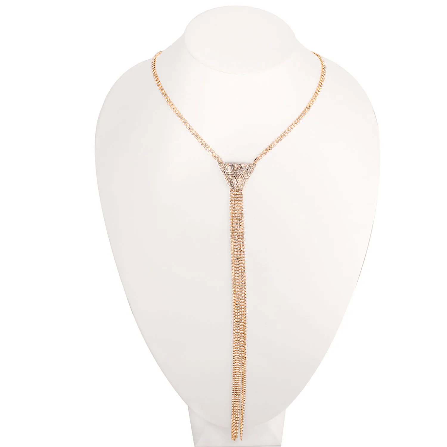 GOLD RHINESTONES EXTRA LONG TASSEL NECKLACE #SWKK-7155GLD (LH16)