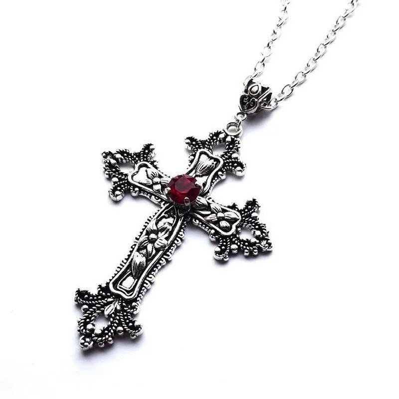 Gothic Large Detailed Cross Black Drill Jewel Earrings Punk Halloween Jewellery Creativity Fashion Gorgeous Statement Women Gift