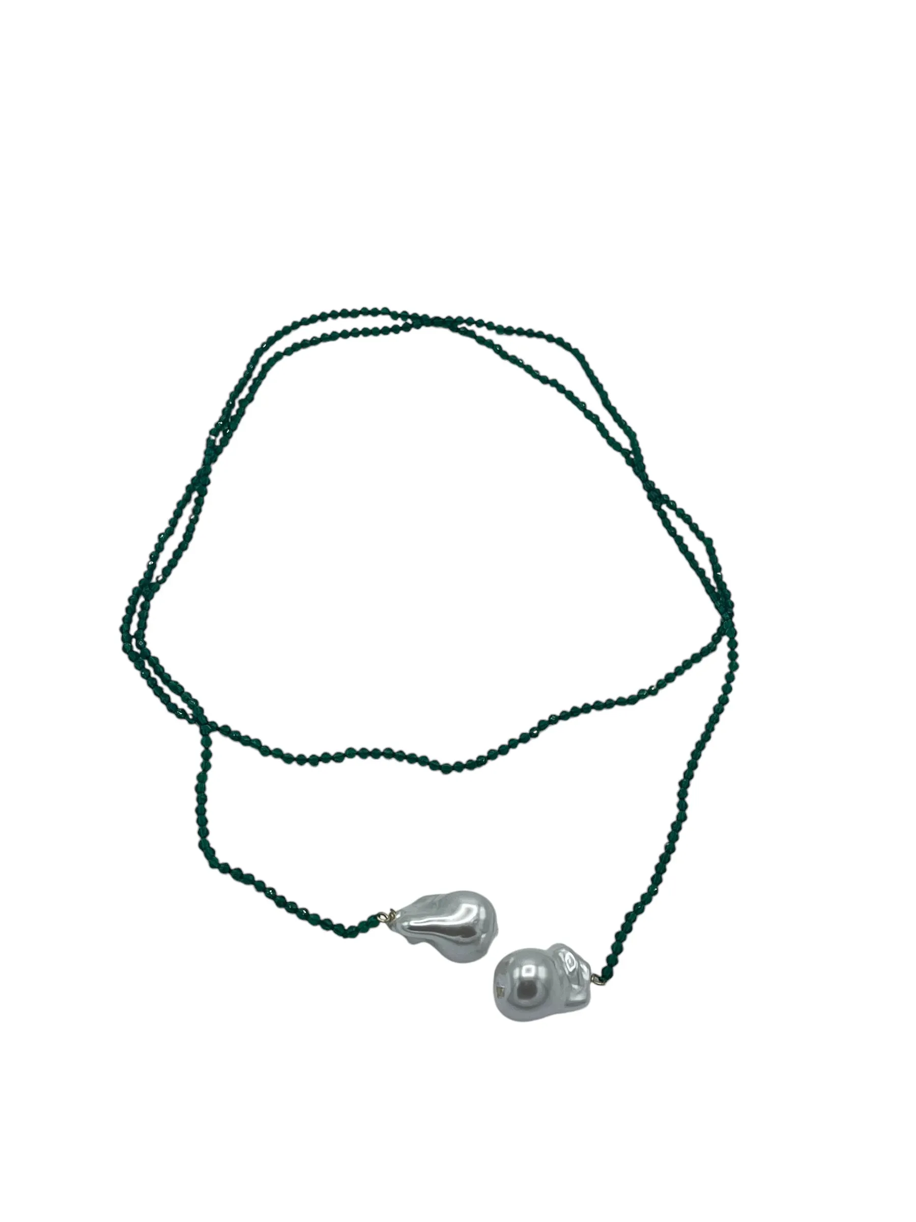 Green Pearl Beaded Long Necklace