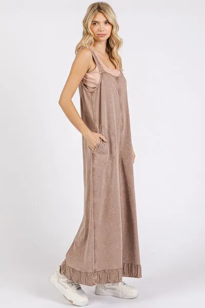 Hazel Blues® |  Mittoshop Ruffled Hem Wide Leg Overalls with Pockets