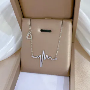 Heart Line Monitor Silver Geometric Titanium Steel Plating Pendant Necklace
