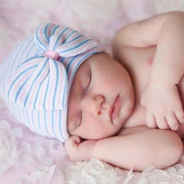 ilybean Welcome Baby Traditional Striped Hospital Hat Newborn Girl Bow Hospital Hat