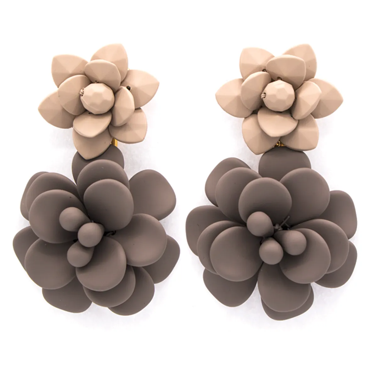 Italian Dove Gray Modern Marble Hibiscus Double Pendant Earrings