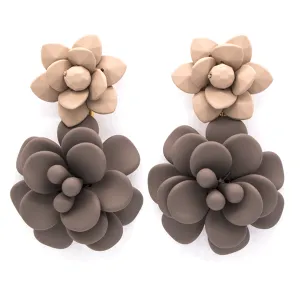 Italian Dove Gray Modern Marble Hibiscus Double Pendant Earrings