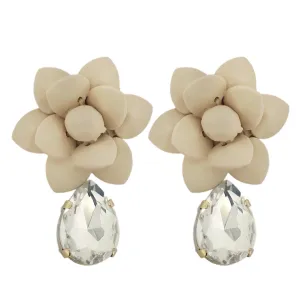 Italian Sand Beige Lily Earrings Silk Effect - Crystal Drop