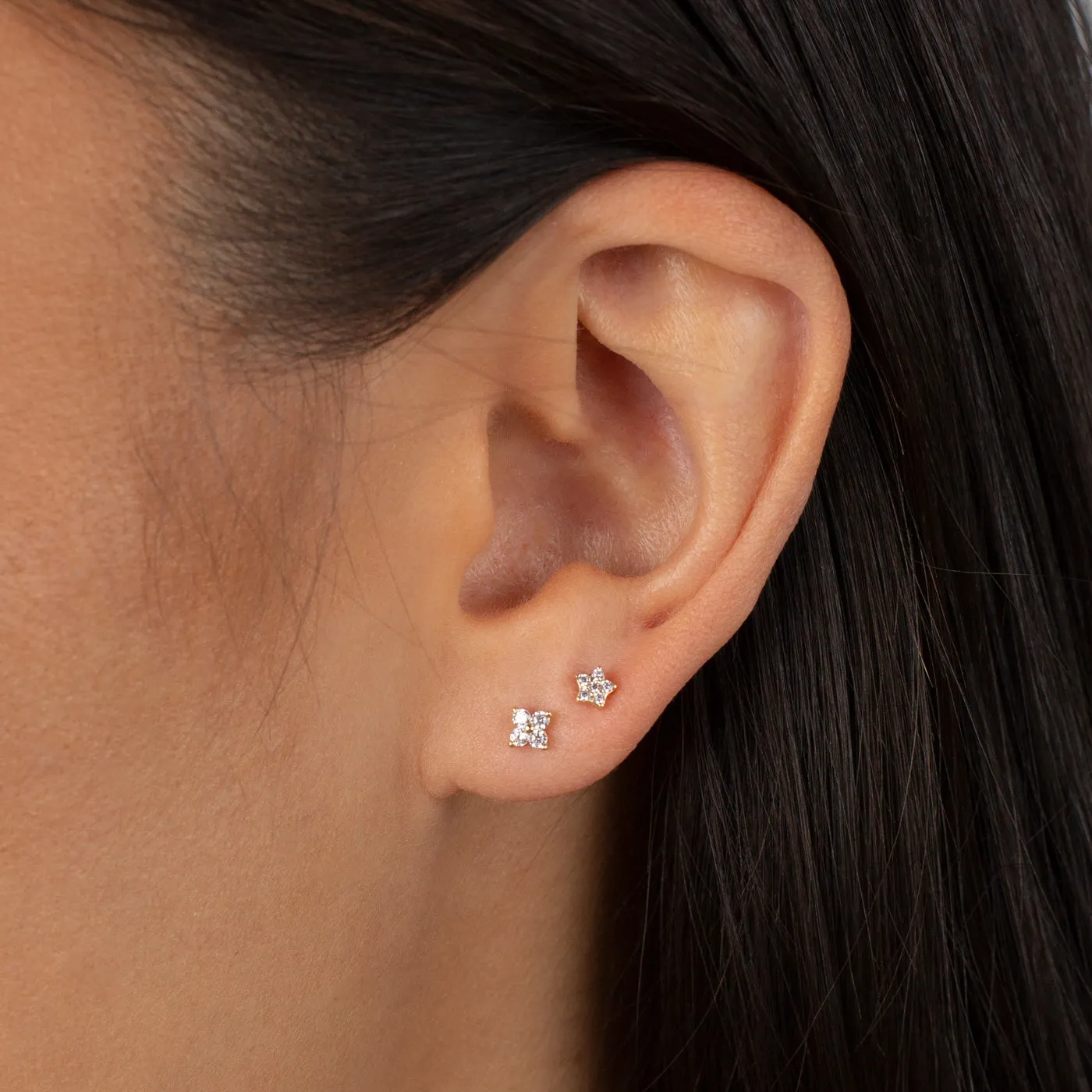 Itty Bitty CZ Flower Stud Earring 14K