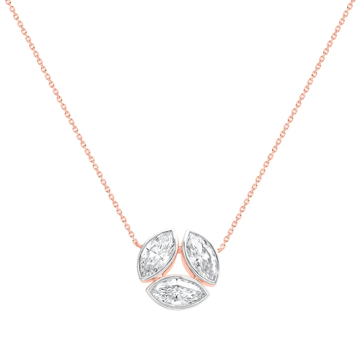 LAB GROWN Bezel Set Marquise Trio Diamond Pendant