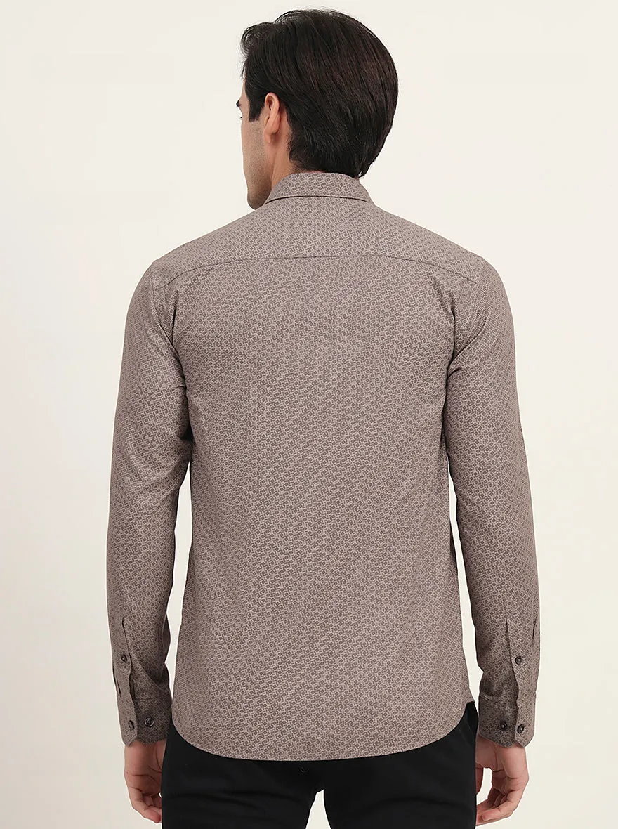 Light Brown Printed Slim Fit Semi Casual Shirt | Greenfibre