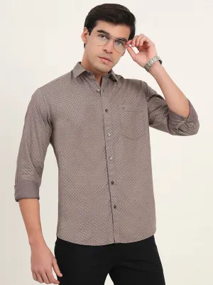 Light Brown Printed Slim Fit Semi Casual Shirt | Greenfibre
