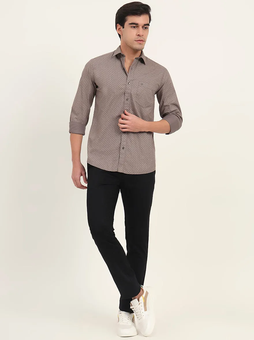 Light Brown Printed Slim Fit Semi Casual Shirt | Greenfibre