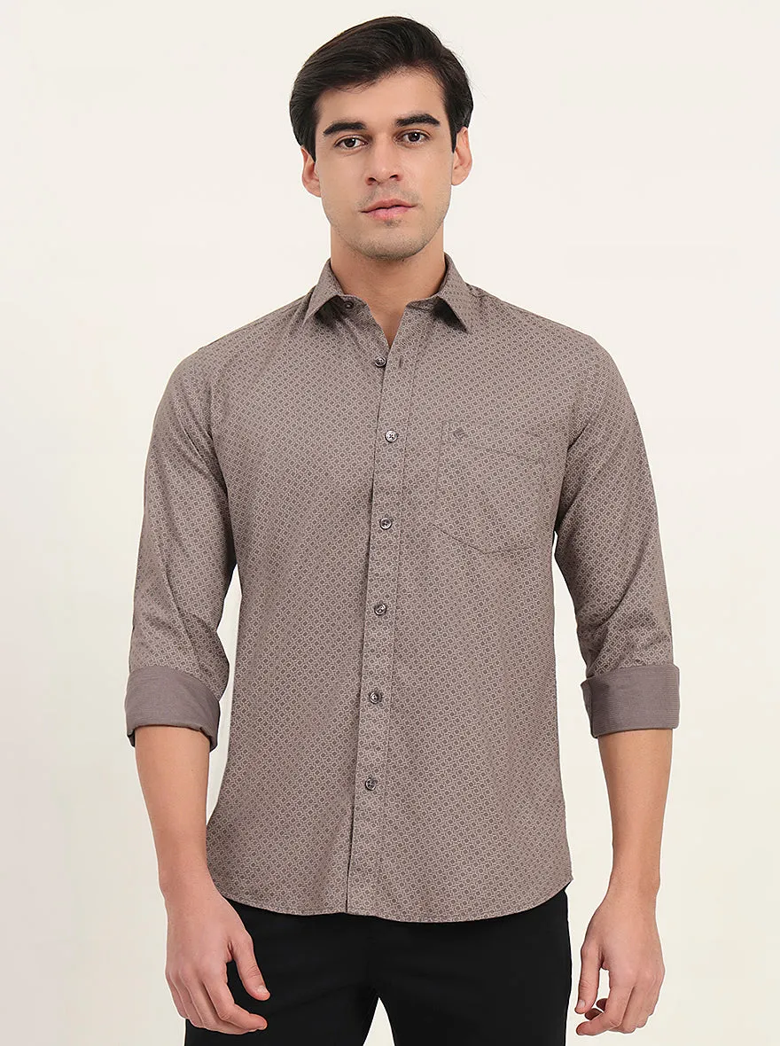 Light Brown Printed Slim Fit Semi Casual Shirt | Greenfibre