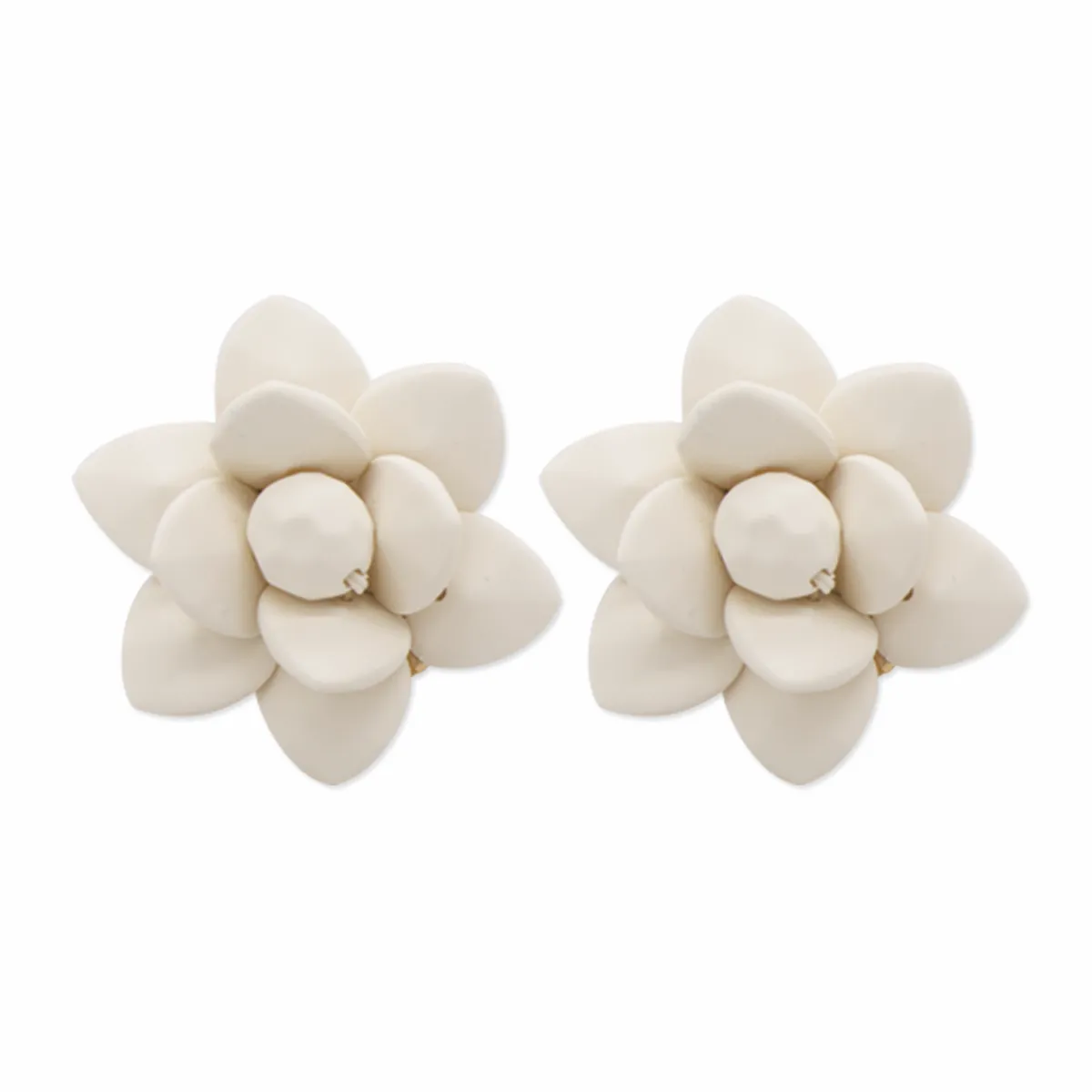 Linen Cream Stud Lily Earrings - Silk Effect