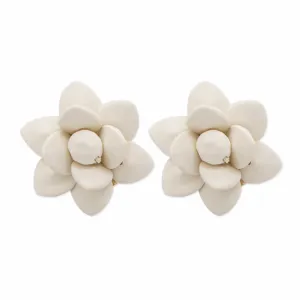 Linen Cream Stud Lily Earrings - Silk Effect
