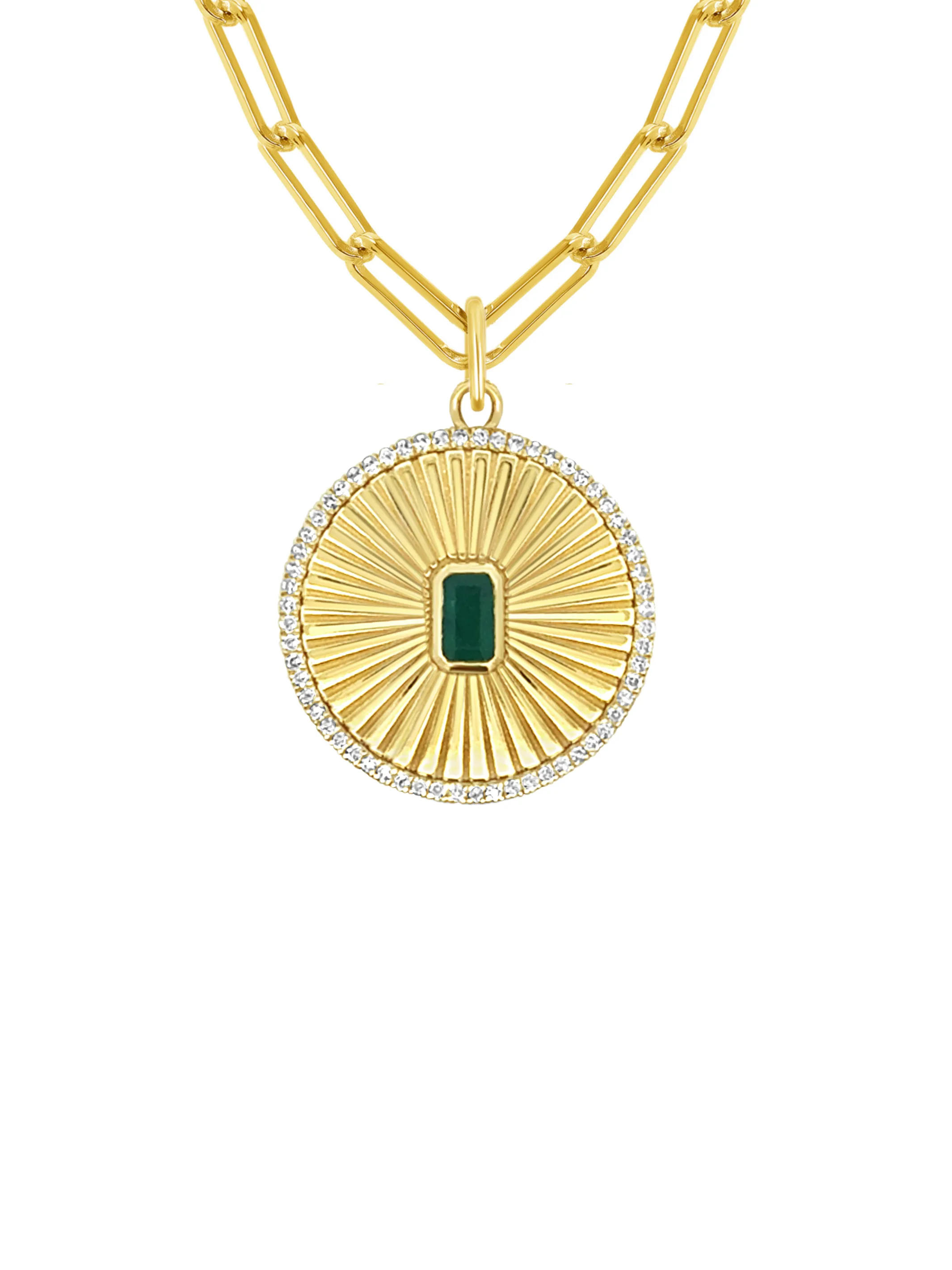 Lucky Emerald Fluted Pendant Necklace 14K