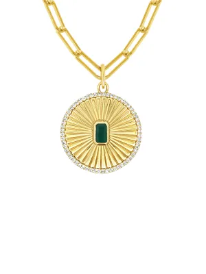 Lucky Emerald Fluted Pendant Necklace 14K