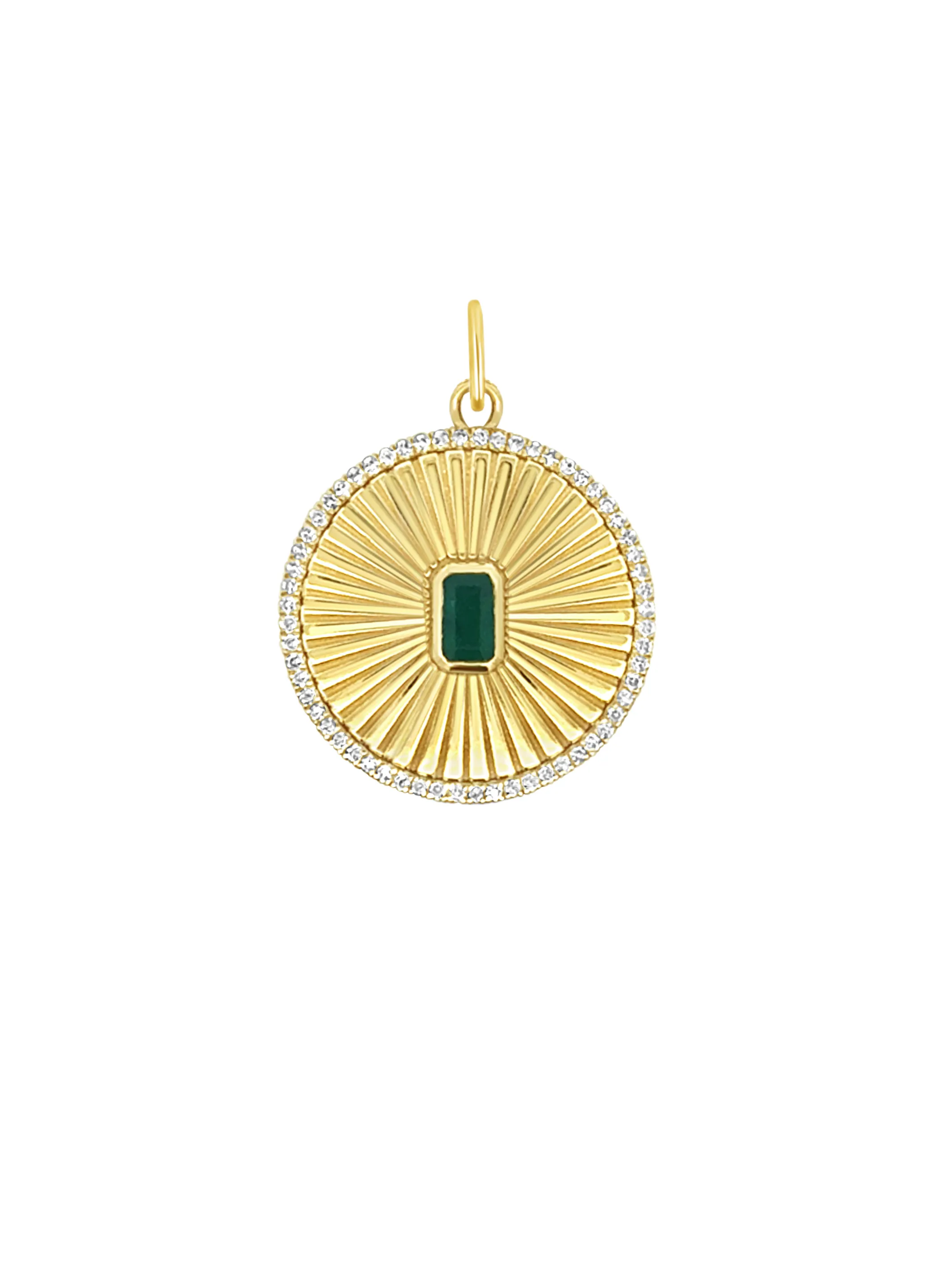 Lucky Emerald Fluted Pendant Necklace 14K