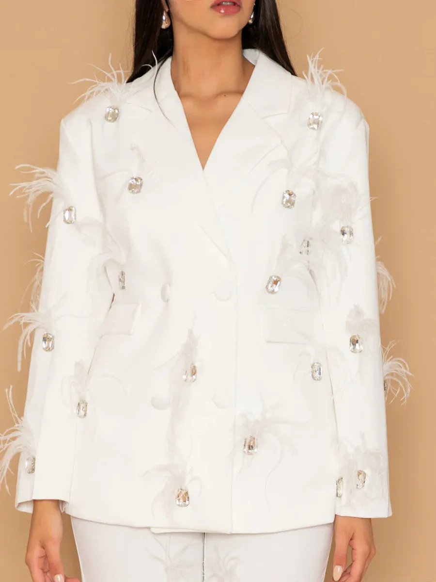 Luxury Rhinestone Embellished Feather Blazer for Sophisticated Elegance